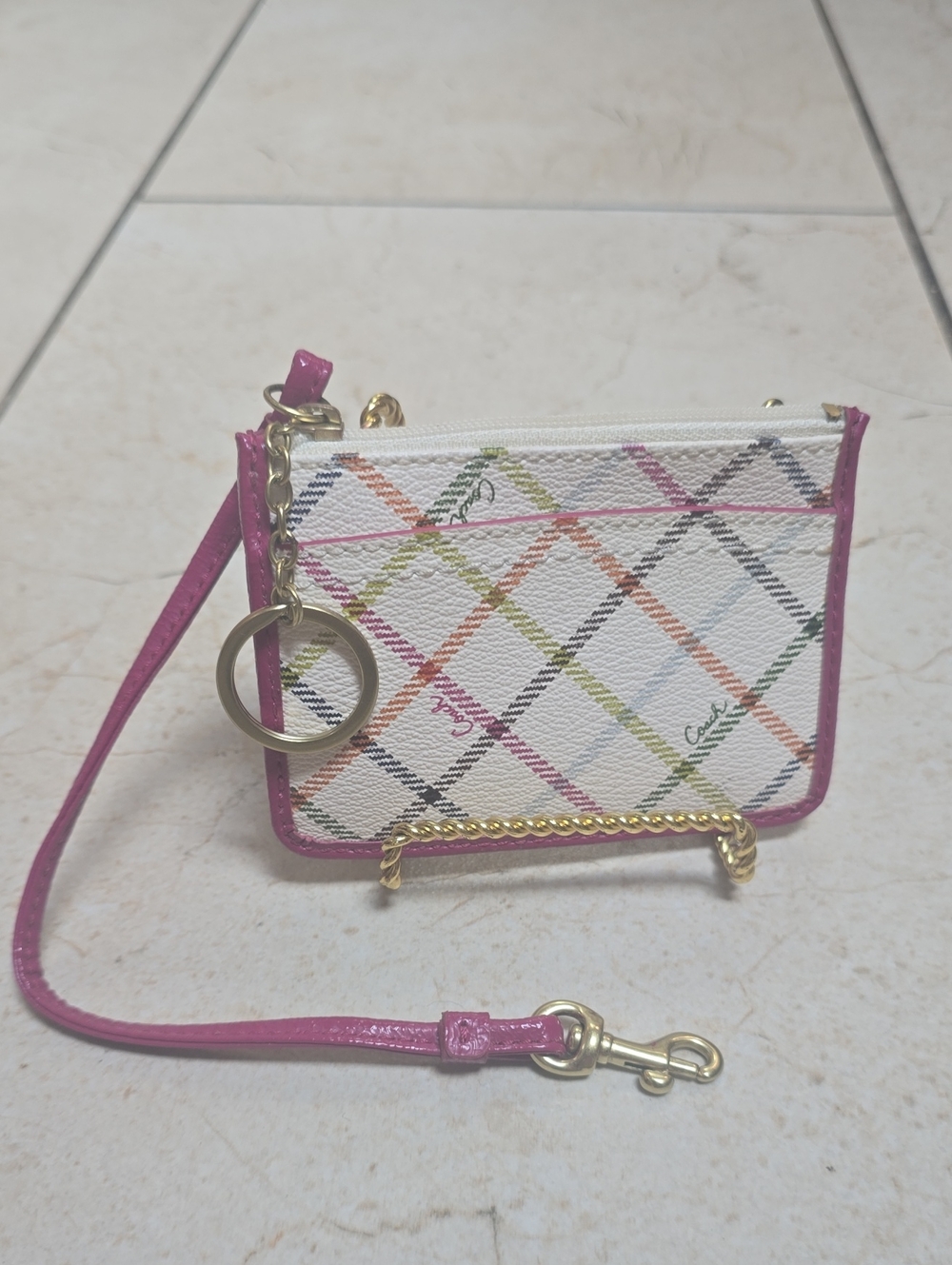 Vintage Y2K Coach Heritage Tattersall Plaid ID Skinny Card Case Wallet Pink Nwot